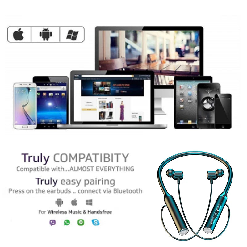 Wireless Bluetooth Neckband Earphones – Magnetic Sports Headset with LED Display