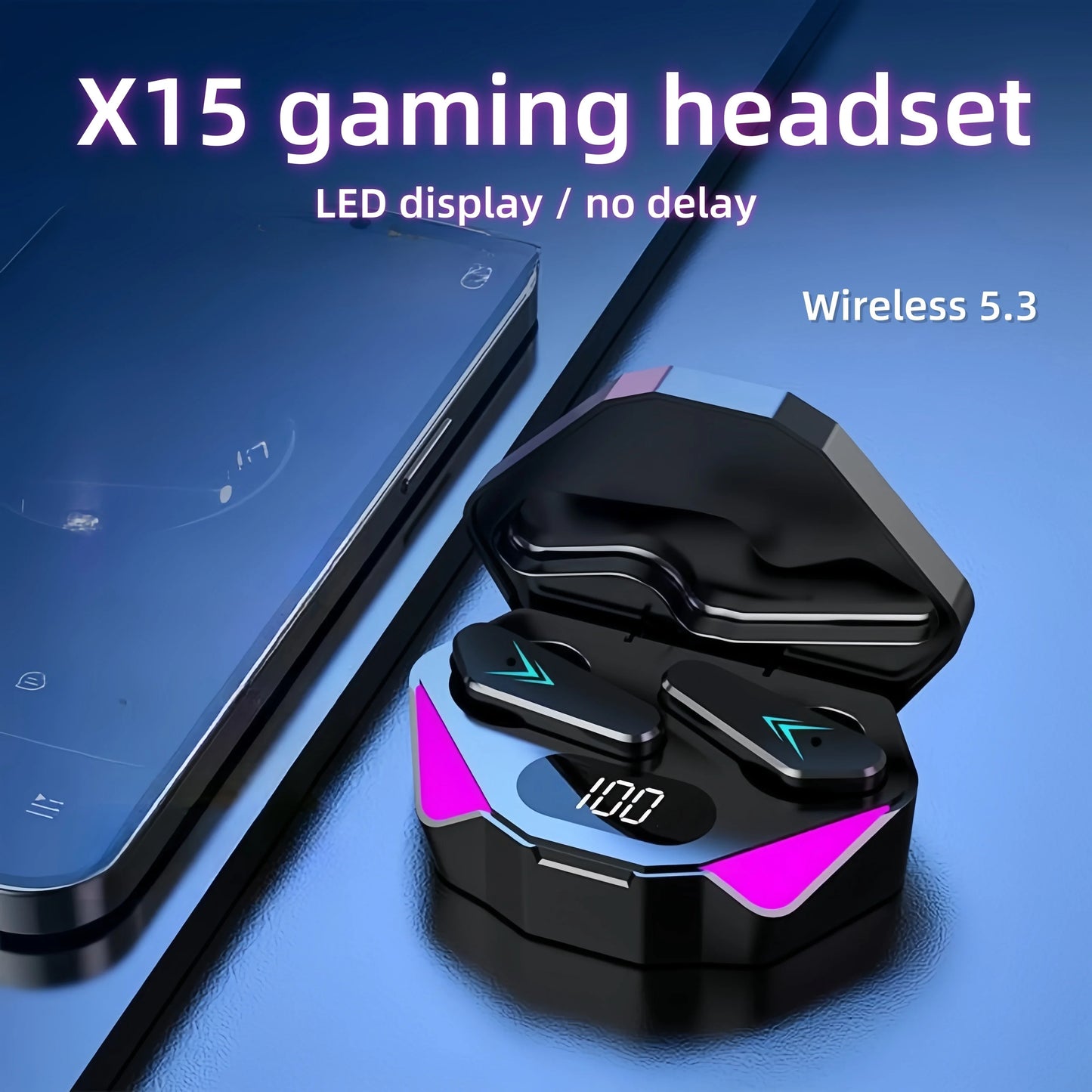 X15 TWS Wireless Bluetooth Earbuds – LED Display Noise-Cancelling Gaming Headphones with Mic