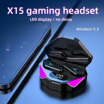 X15 TWS Wireless Bluetooth Earbuds – LED Display Noise-Cancelling Gaming Headphones with Mic
