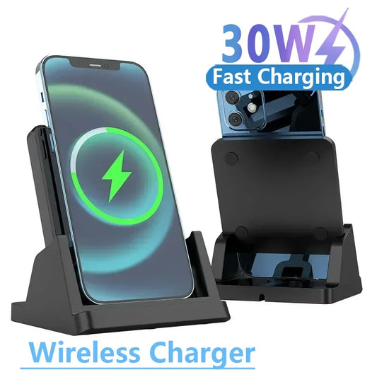 30W Wireless Charger Pad Stand Desktop Ultra-thin Mobile Phone For iPhone 15 14 13 12 Samsung Xiaomi Fast Charging Dock Station
