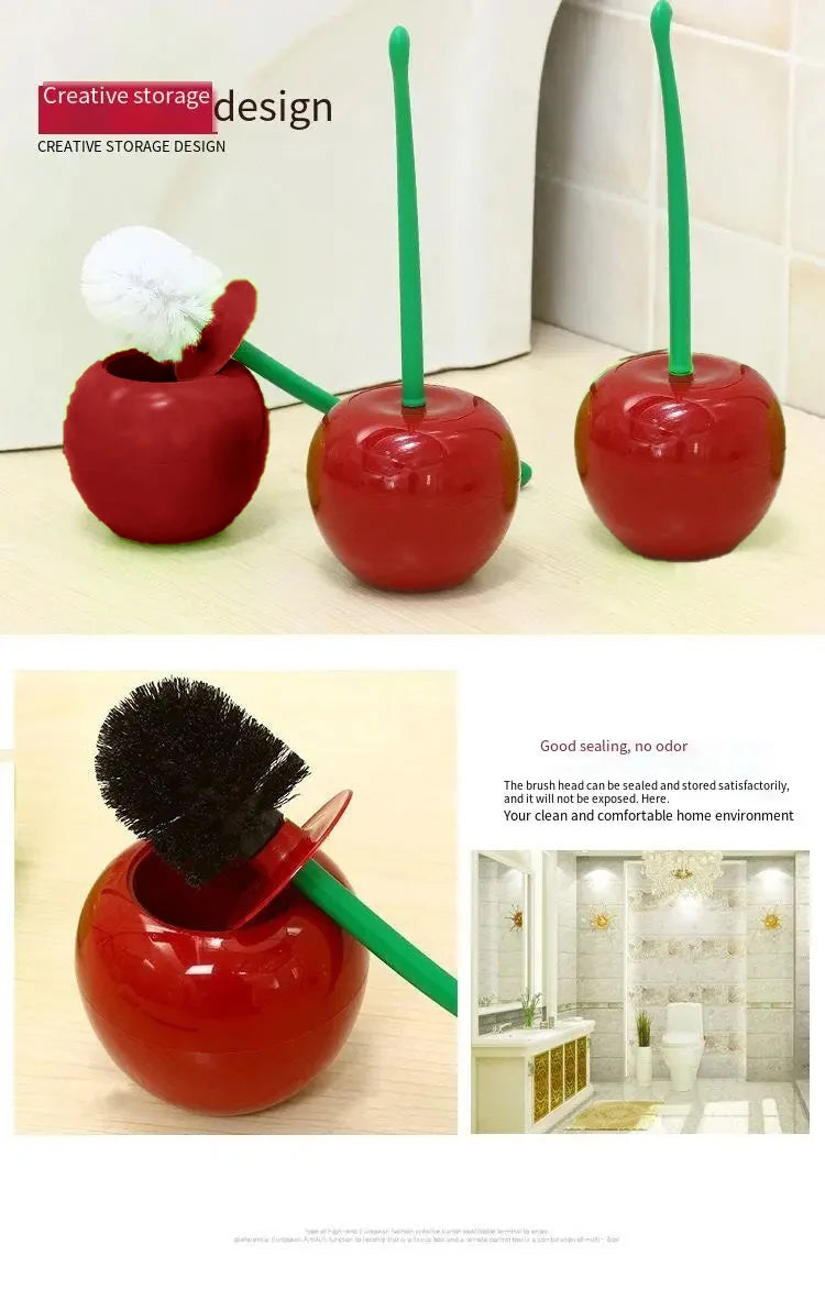 Red Cherry-Shaped Toilet Brush with Holder – Creative Bathroom Accessory