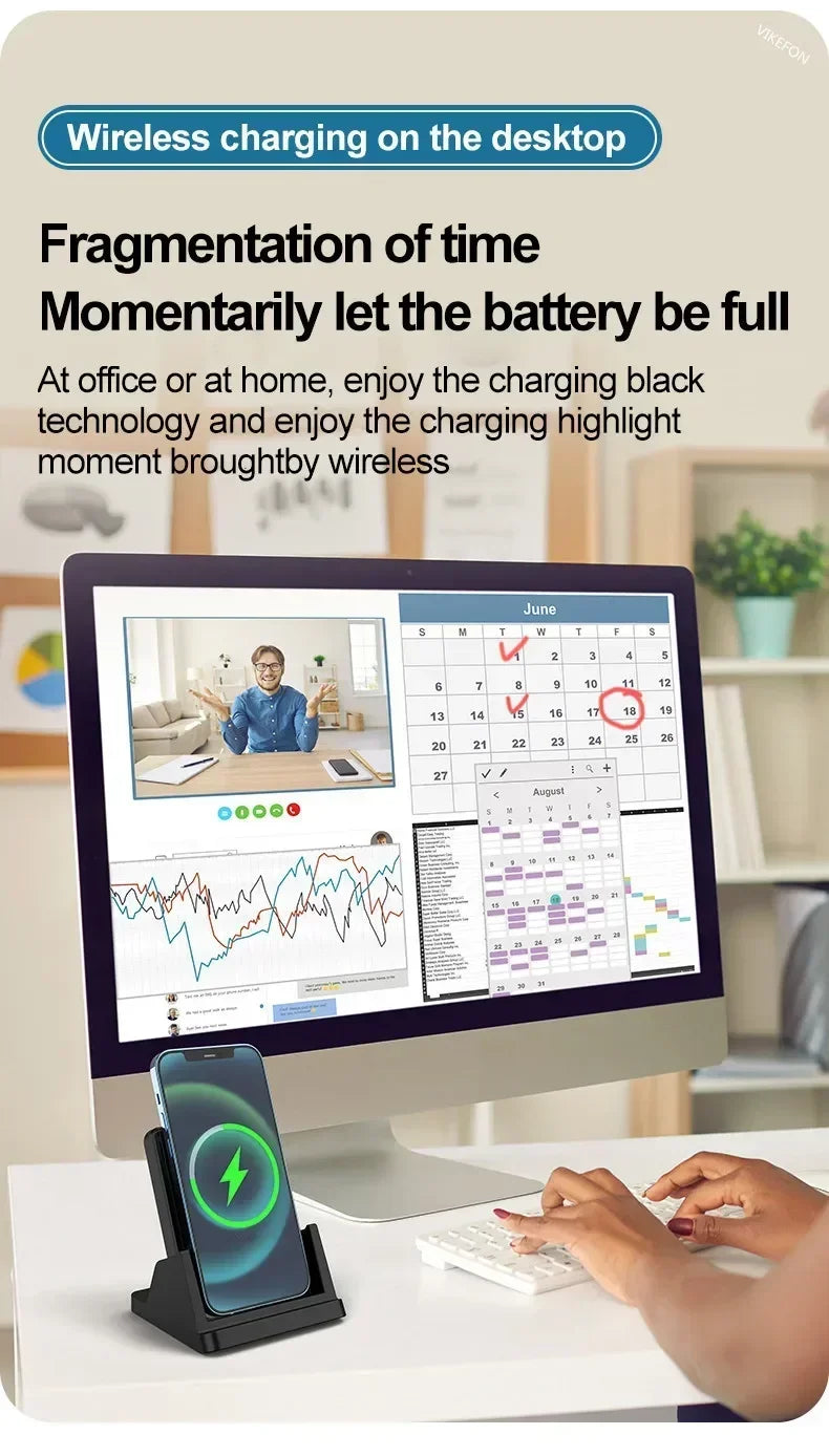 30W Wireless Charger Pad Stand Desktop Ultra-thin Mobile Phone For iPhone 15 14 13 12 Samsung Xiaomi Fast Charging Dock Station