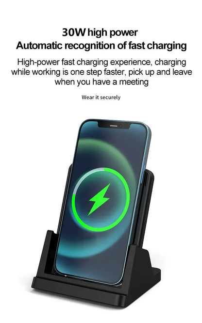 30W Wireless Charger Pad Stand Desktop Ultra-thin Mobile Phone For iPhone 15 14 13 12 Samsung Xiaomi Fast Charging Dock Station