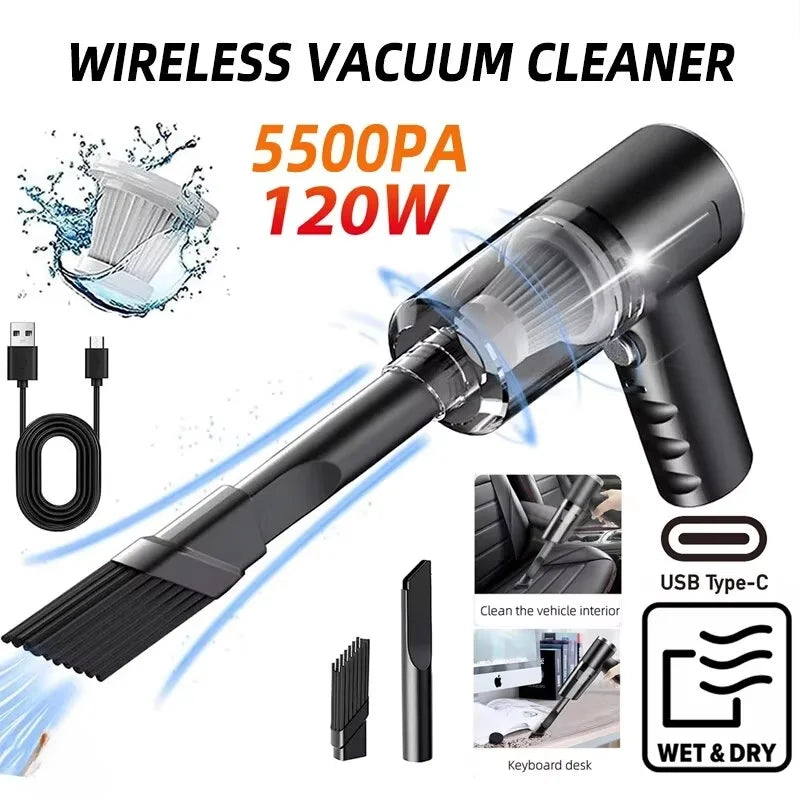 120W Wireless Handheld Vacuum Cleaner – Powerful Portable Cleaner for Home & Car