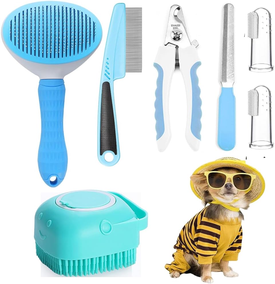 7pcs Pet Grooming Kit, Self-Cleaning Brush