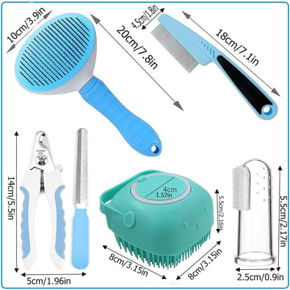 7pcs Pet Grooming Kit, Self-Cleaning Brush